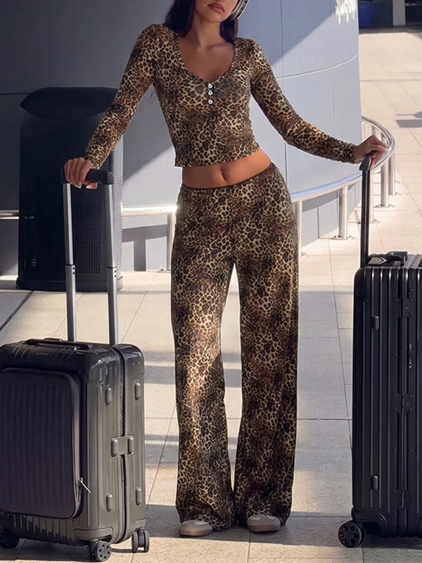 Leopard Button Top & Pants Set