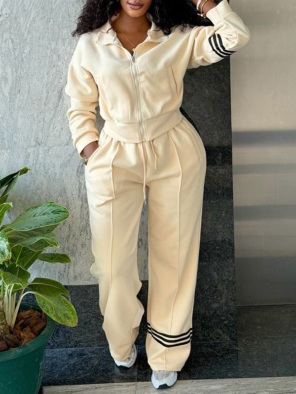 Stripe Zip-Front Sweatshirt & Pants Set