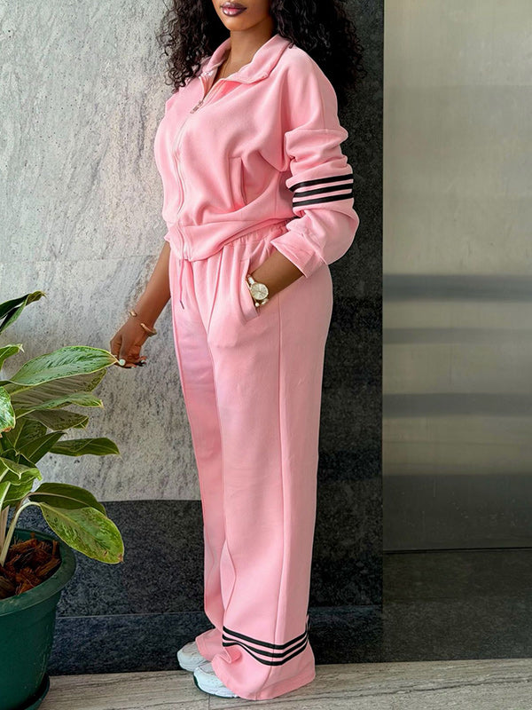 Stripe Zip-Front Sweatshirt & Pants Set