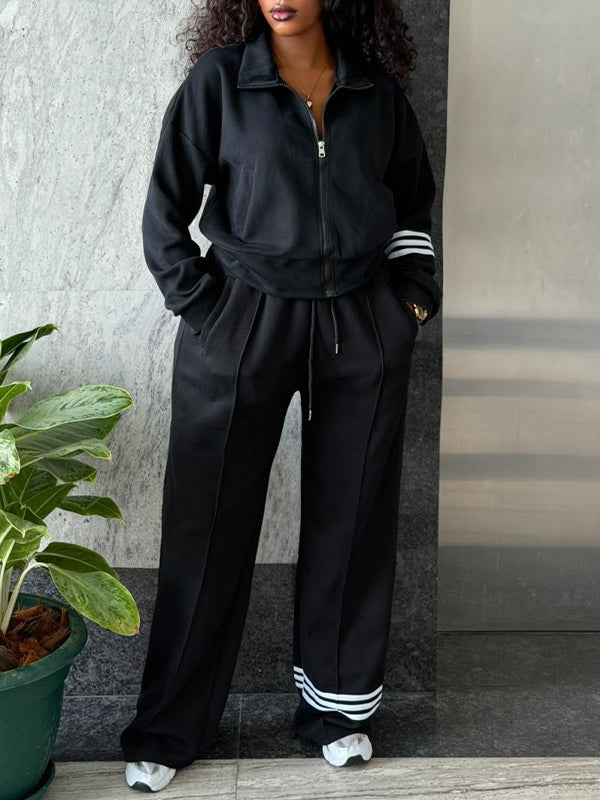 Stripe Zip-Front Sweatshirt & Pants Set