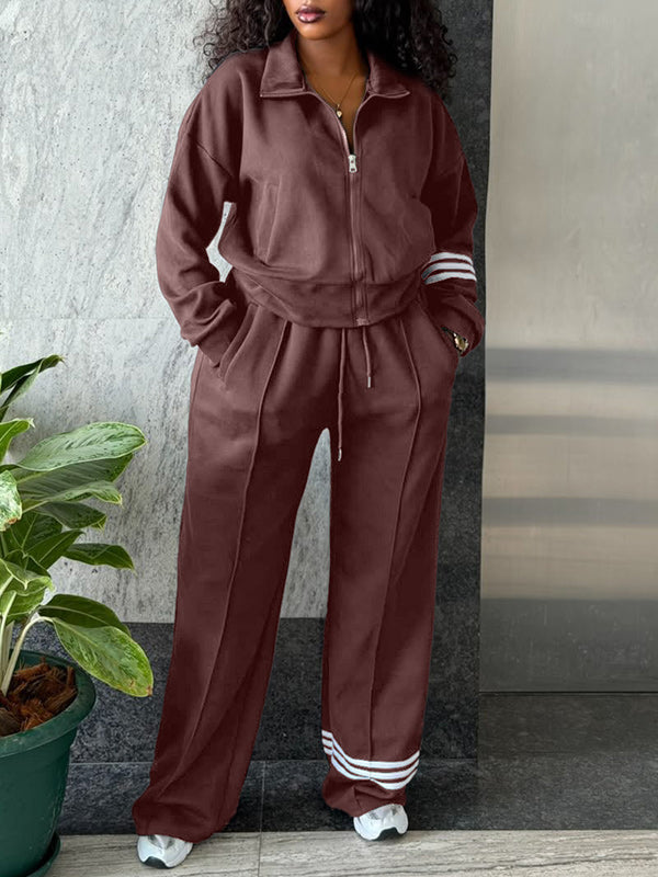 Stripe Zip-Front Sweatshirt & Pants Set