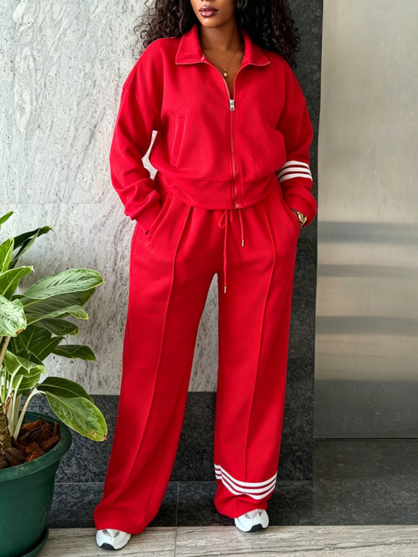 Stripe Zip-Front Sweatshirt & Pants Set