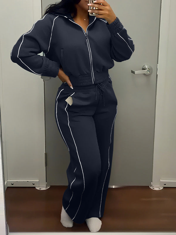 Contrast Zip-Front Jacket & Pants Set