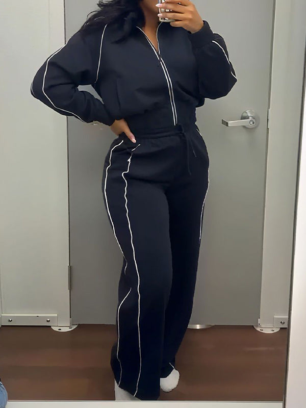 Contrast Zip-Front Jacket & Pants Set