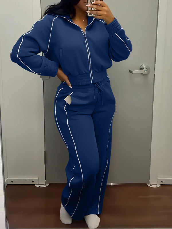 Contrast Zip-Front Jacket & Pants Set