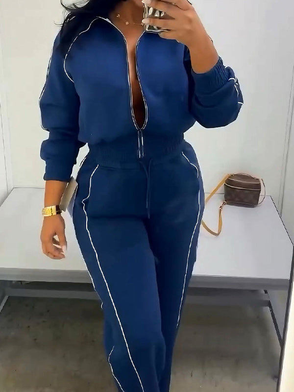 Contrast Zip-Front Jacket & Pants Set
