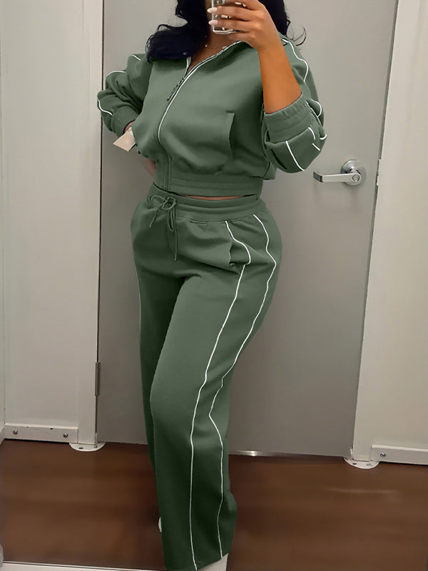 Contrast Zip-Front Jacket & Pants Set