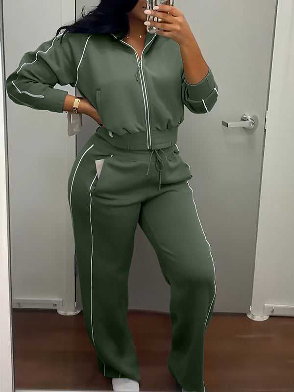 Contrast Zip-Front Jacket & Pants Set