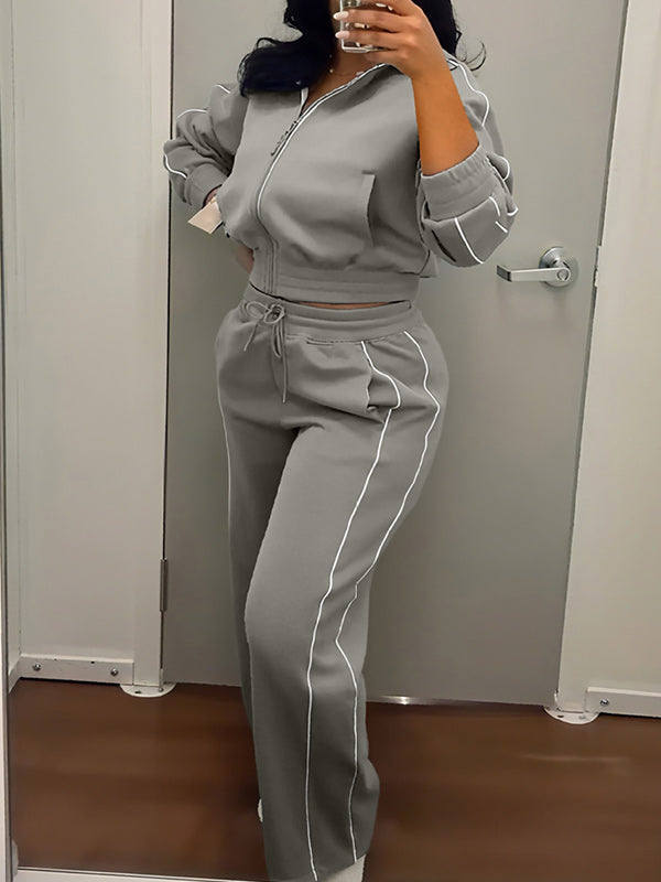 Contrast Zip-Front Jacket & Pants Set