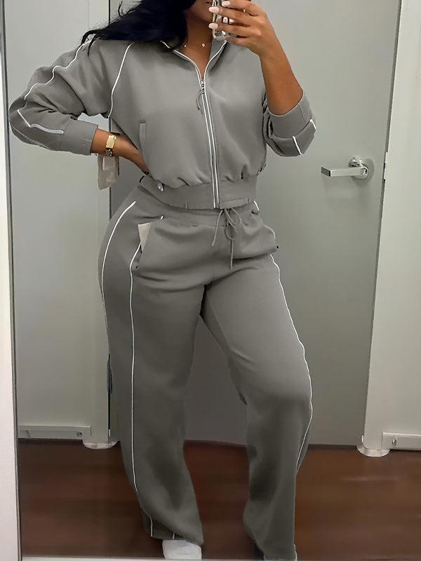Contrast Zip-Front Jacket & Pants Set