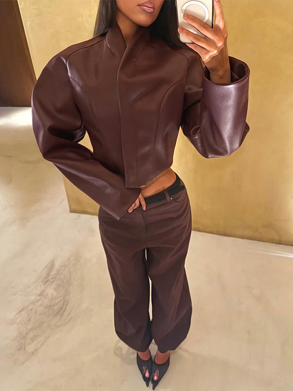 Sculpted Waist Faux Leather Jacket