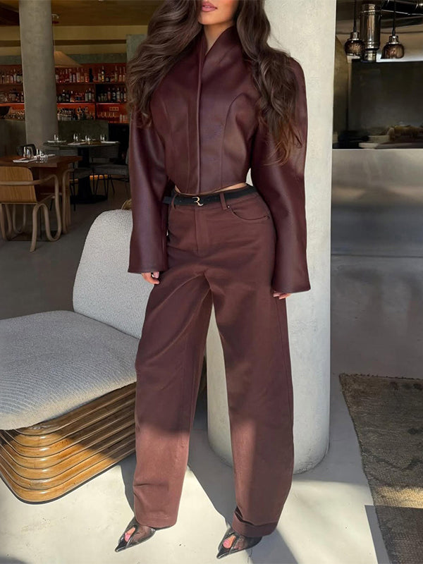 Sculpted Waist Faux Leather Jacket