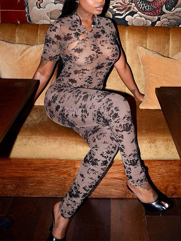 Printed Sheer Skinny Jumpsuit