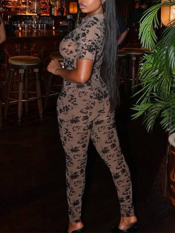 Printed Sheer Skinny Jumpsuit