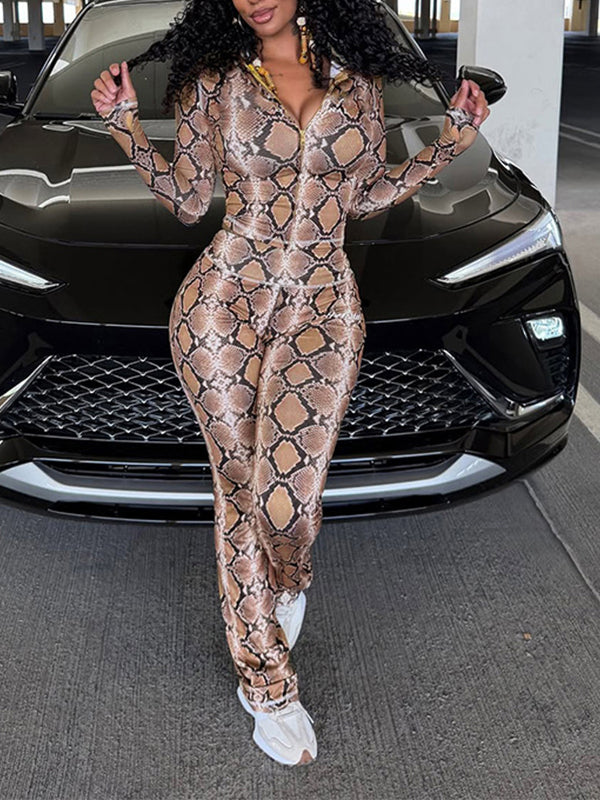Snake-Print Zip-Front Hoodie & Pants Set