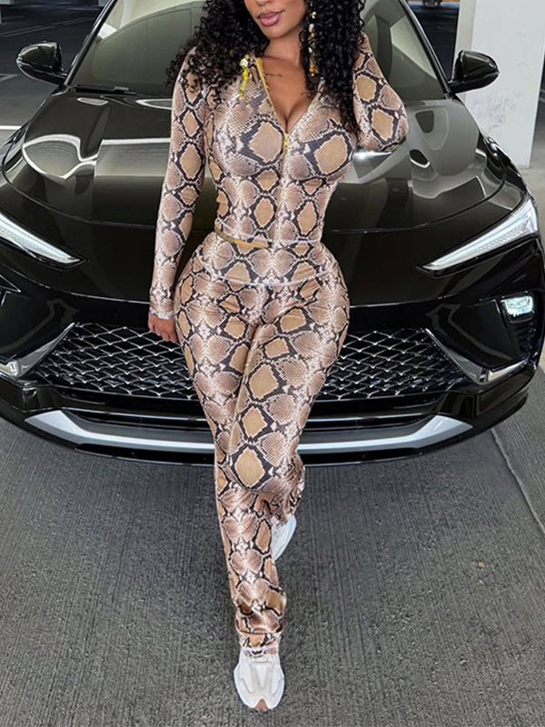 Snake-Print Zip-Front Hoodie & Pants Set