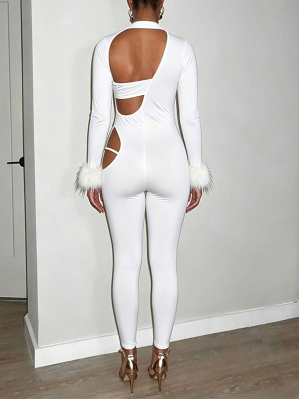 Faux-Fur Combo Cutout Jumpsuit