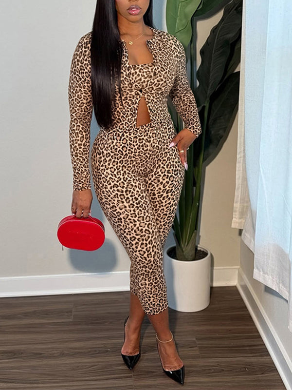 Leopard 3PC Capri Pants Set