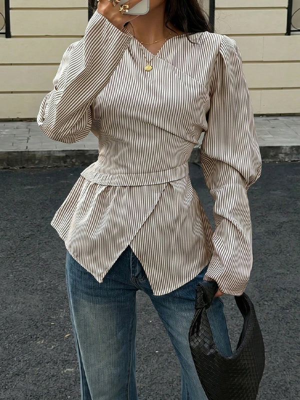 Stripe V-Neck Tied Shirt