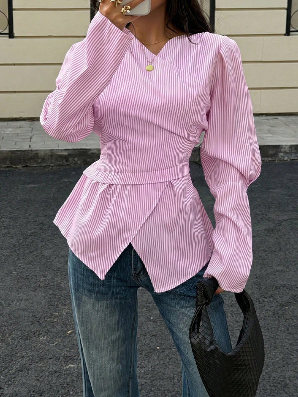 Stripe V-Neck Tied Shirt