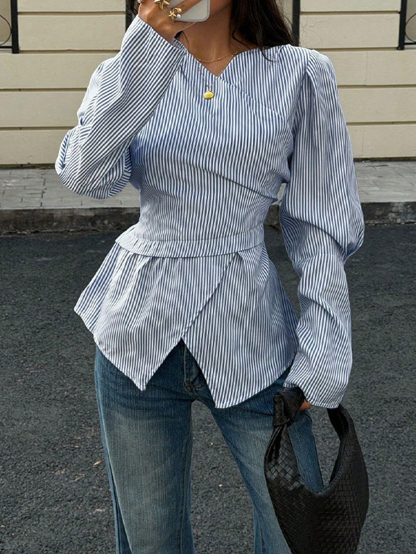 Stripe V-Neck Tied Shirt