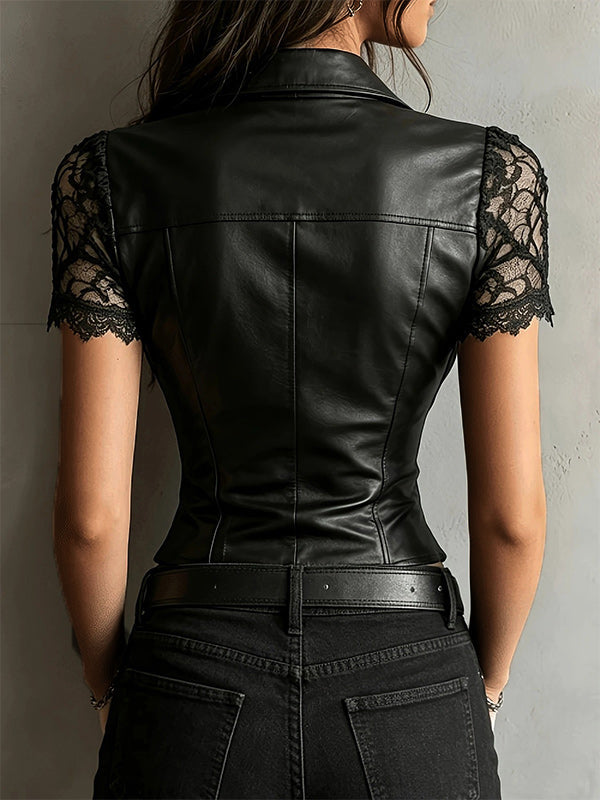 Lace-Combo Faux-Leather Shirt