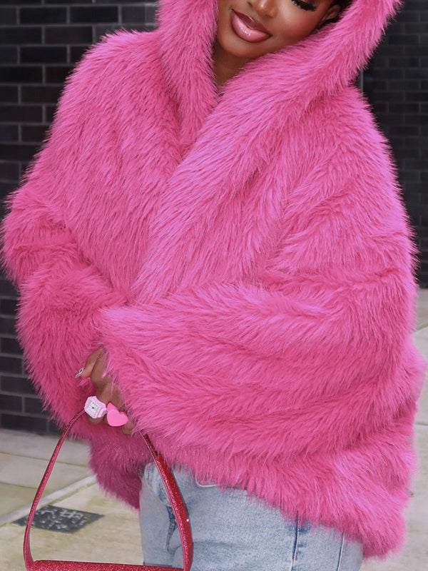 Luxe Fuzzy Hooded Faux Fur Jacket