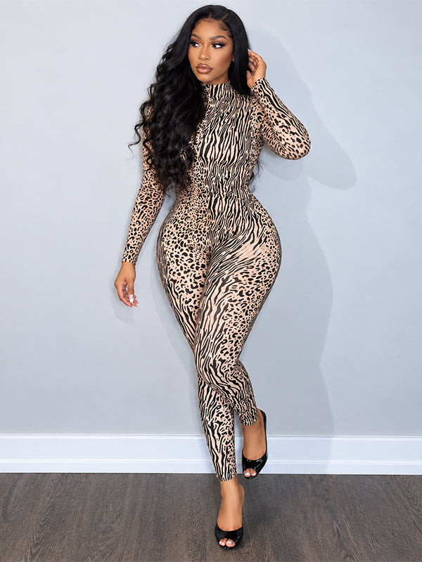 Printed Mock-Neck Skinny Jumpsuit