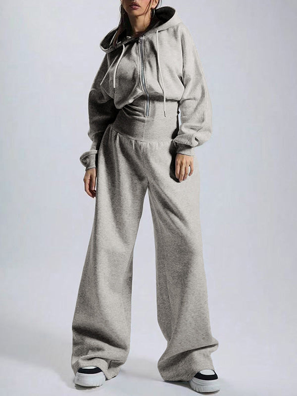 Hooded Zip-Front Wide-Leg Jumpsuit