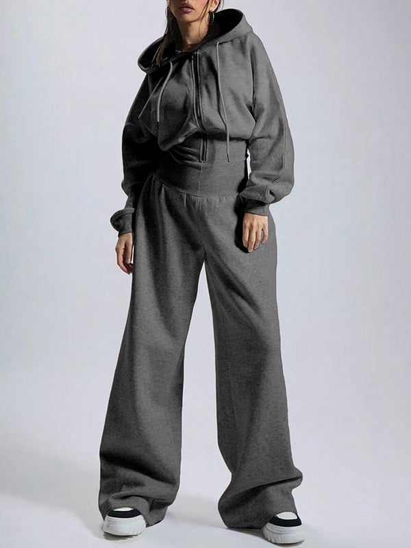 Hooded Zip-Front Wide-Leg Jumpsuit
