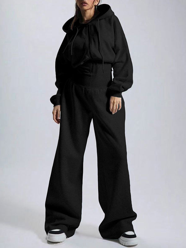 Hooded Zip-Front Wide-Leg Jumpsuit