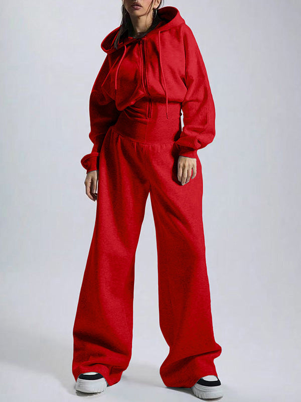 Hooded Zip-Front Wide-Leg Jumpsuit