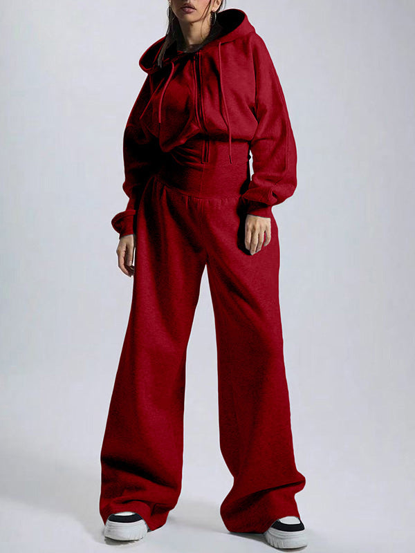 Hooded Zip-Front Wide-Leg Jumpsuit