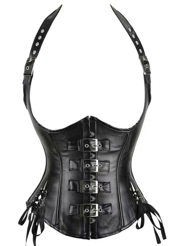 Faux-Leather Halter Corset Top