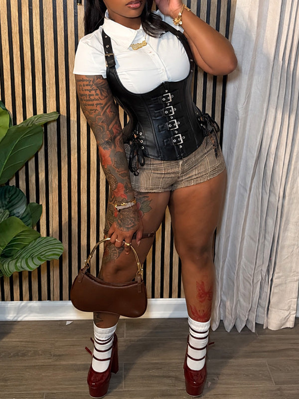 Faux-Leather Halter Corset Top