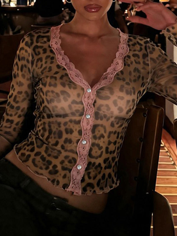 Lace-Combo Leopard Shirt