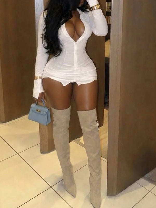 White Button-Front Shirt Dress