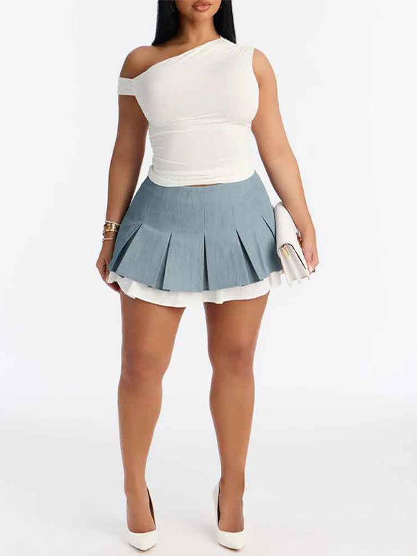 Layered Pleated Mini Skirt