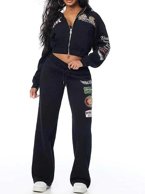 Printed Zip-Front Hoodie & Pants Set