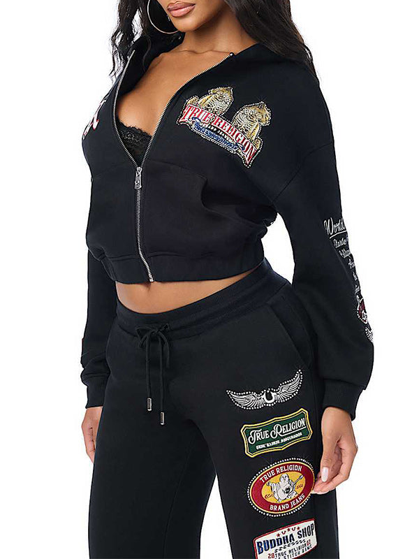 Printed Zip-Front Hoodie & Pants Set