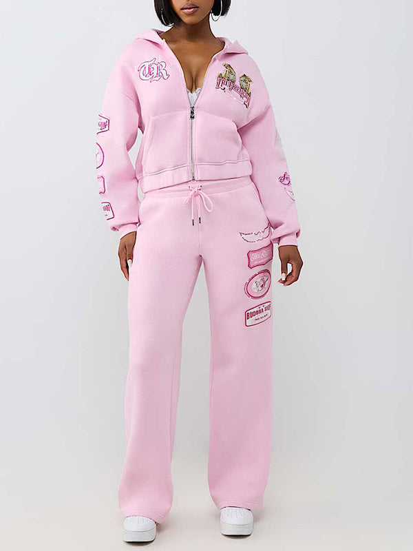 Printed Zip-Front Hoodie & Pants Set