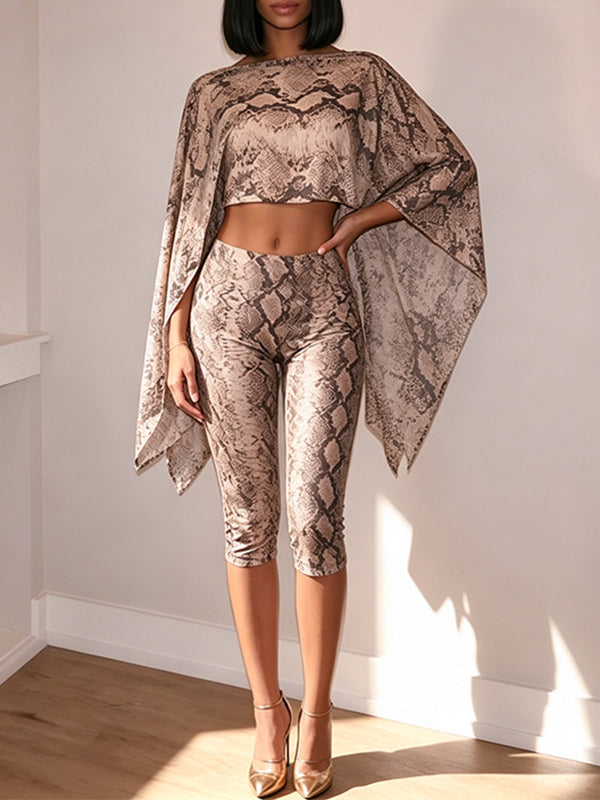 Snake-Print Crop Top & Capri Pants Set