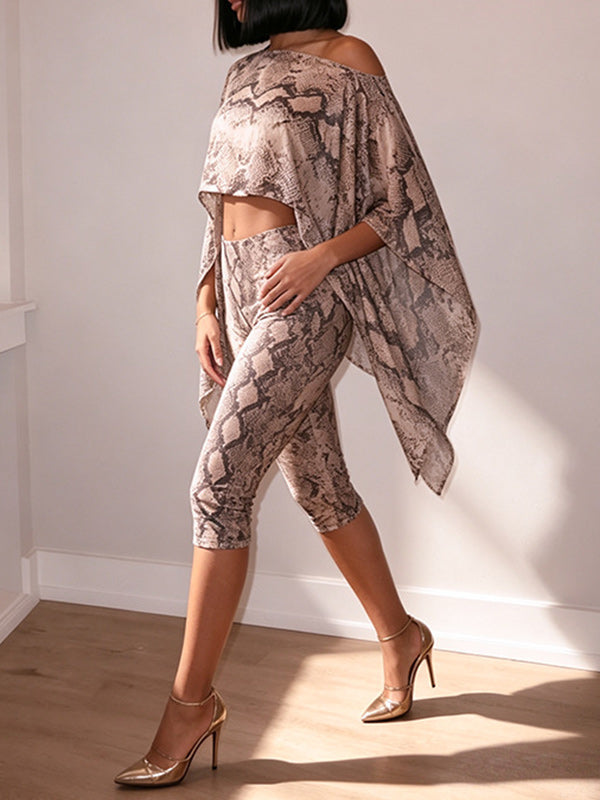 Snake-Print Crop Top & Capri Pants Set