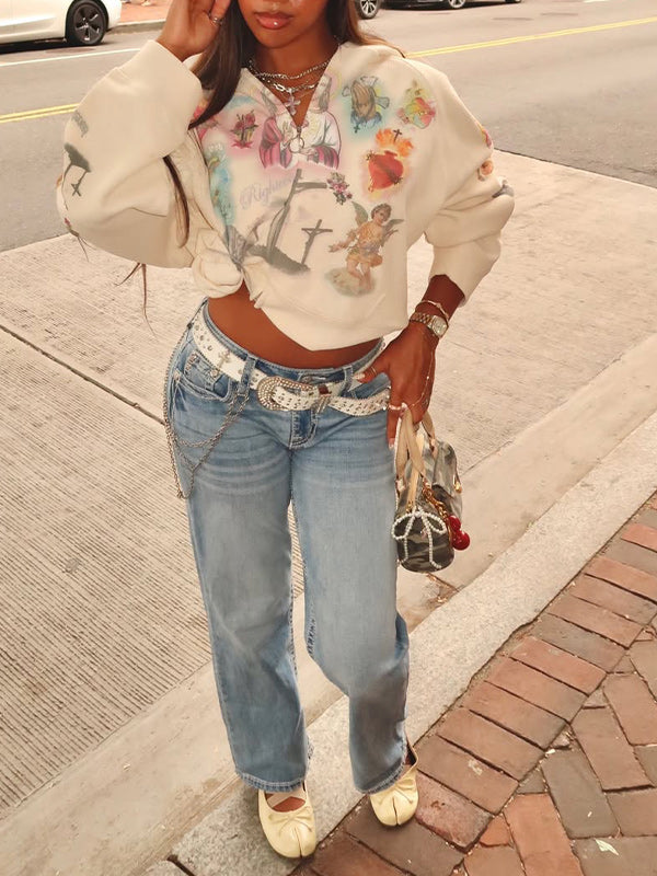 Printed Zip-Front Hoodie