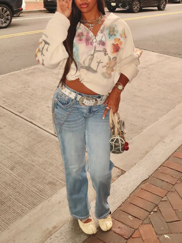 Printed Zip-Front Hoodie