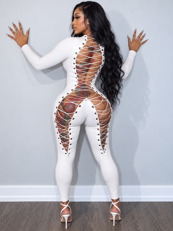 Lace-Up Skinny Jumpsuit