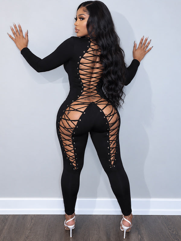 Lace-Up Skinny Jumpsuit