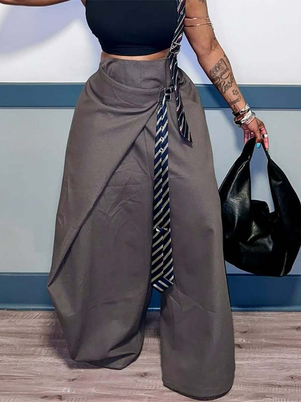 Asymmetric Tied Wide-Leg Pants