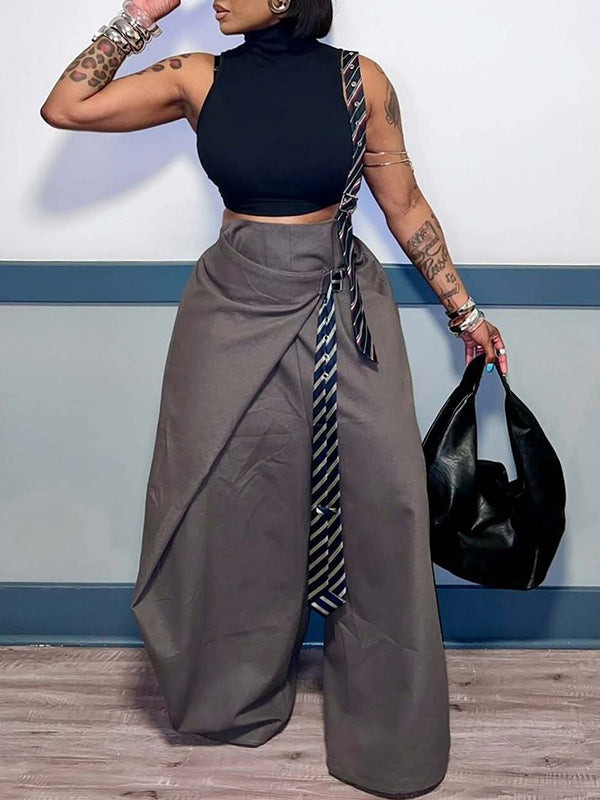 Asymmetric Tied Wide-Leg Pants