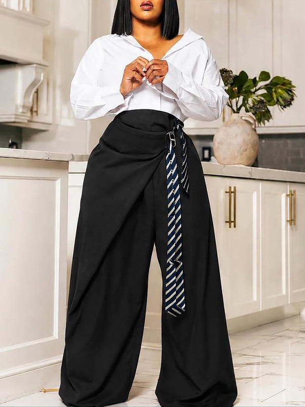 Asymmetric Tied Wide-Leg Pants